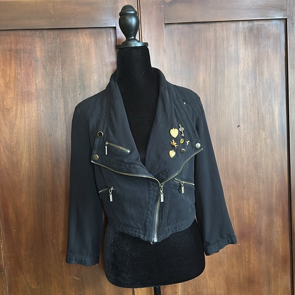 Upcycled Cropped Silk Moto Jacket - Picture 1 of 10